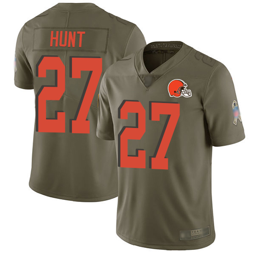 Cleveland Browns Kareem Hunt Men Olive Limited Jersey #27 NFL Football 2017 Salute To Service